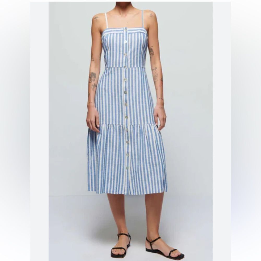 Anthropologie Nation Luciana Stripe Single Tier Dress - Parisian Blue Stripe MED